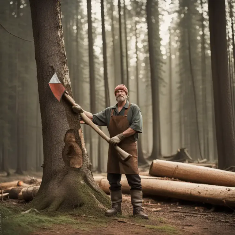 Visual representation of "chop down" - To cut a tree or other plant using a sharp tool