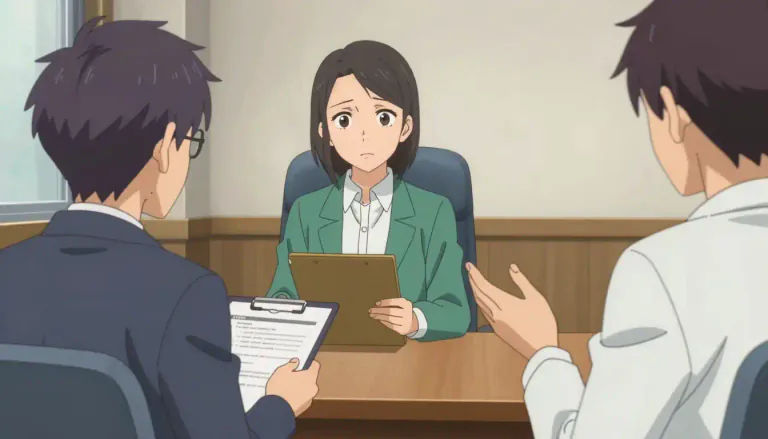Visual representation of "interview" - A meeting where someone asks you questions to see if you are suitable for a job or course