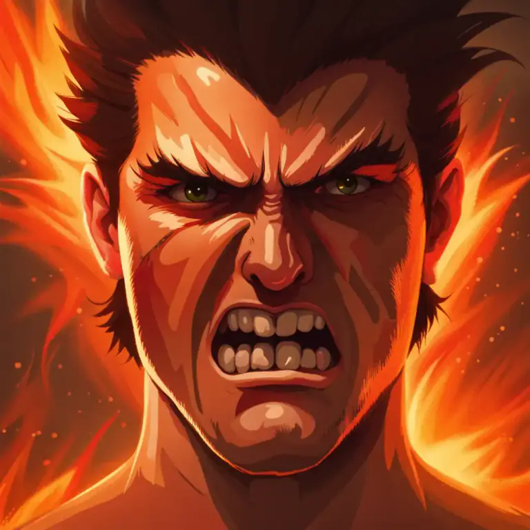 Visual representation of "blaze up" - To suddenly become very angry or excited.