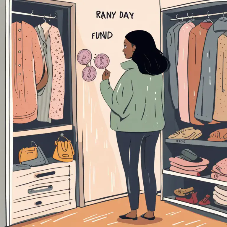 Visual representation of "save, keep, etc. something for a rainy day" - To save or keep something, usually money, for a time when it might be needed.