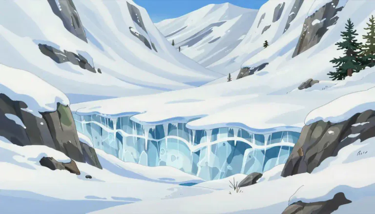 Visual representation of "snowpack" - A layer of snow that has built up over time on the ground, often used as a measure for water resources.