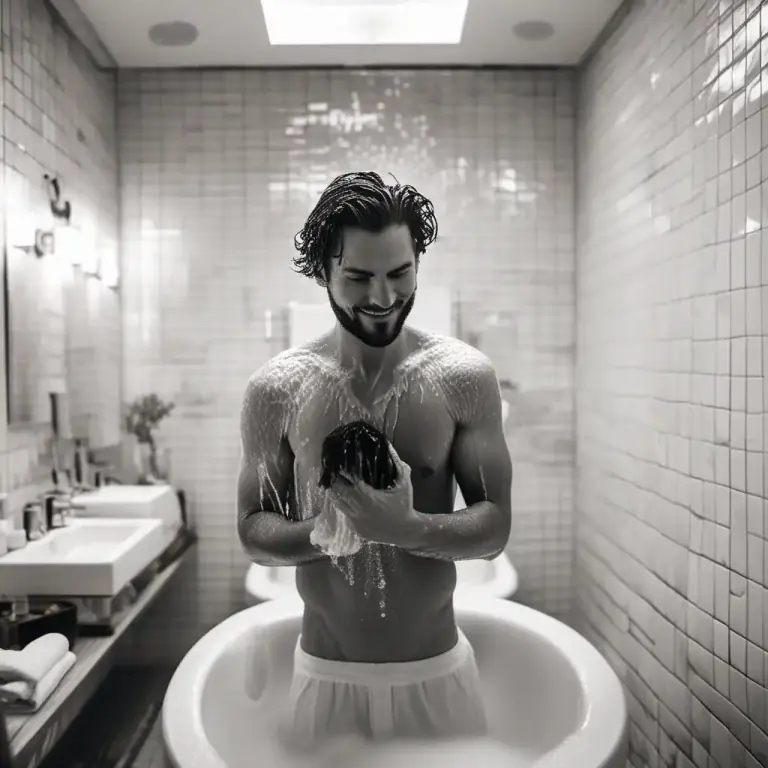 Visual representation of "shampoo" - To clean hair with shampoo.