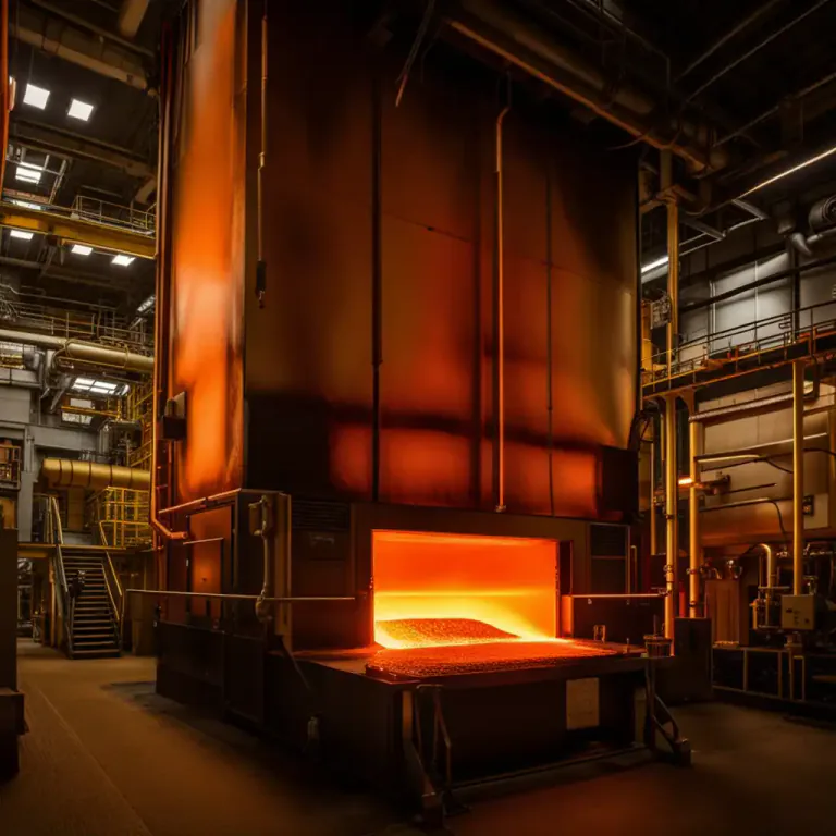 Visual representation of "hearth" - The base of a furnace where molten metal is produced