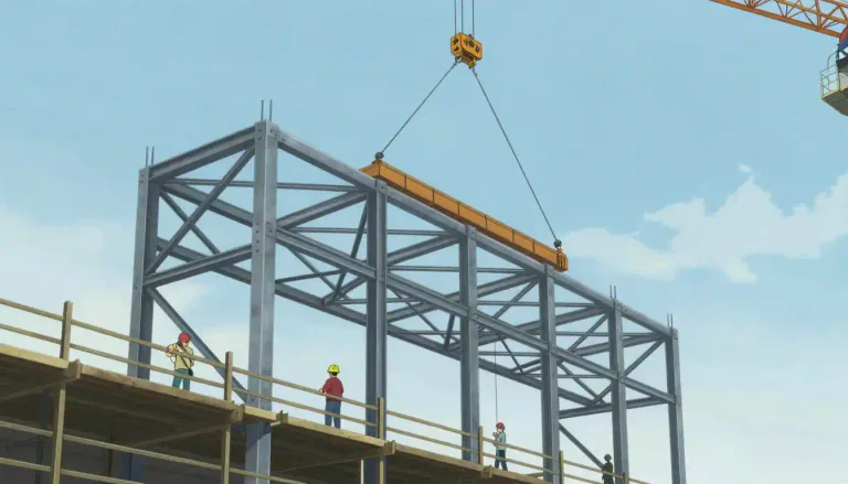Visual representation of "erection" - The process or state of something being made upright or vertical.