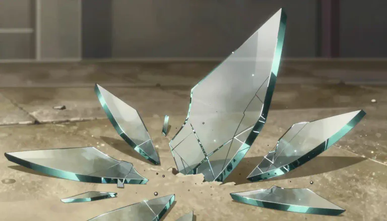 Visual representation of "shard" - A piece of broken glass, pottery, or metal