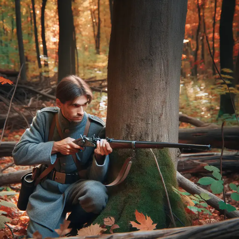 Visual representation of "bushwhacker" - A person who ambushes, especially during the Civil War in America
