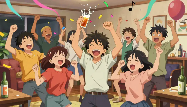 Visual representation of "riotous" - Very loud, happy, and energetic in a way that is uncontrolled.