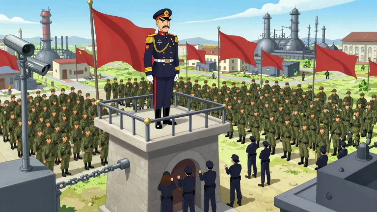 Visual representation of "fascism" - A political system based on dictatorial power, suppression of opposition, and strong control over society and the economy