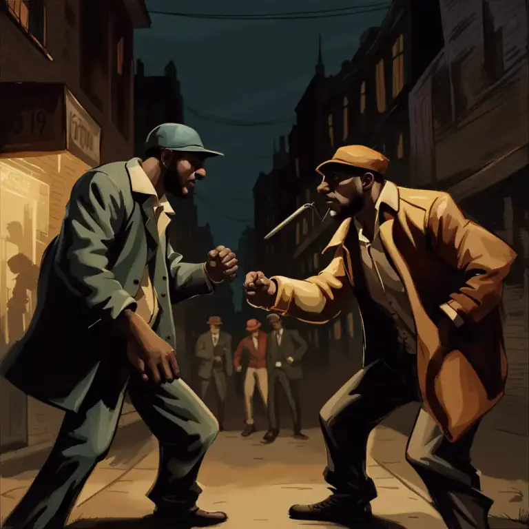 Visual representation of "rumble" - A street fight between gangs