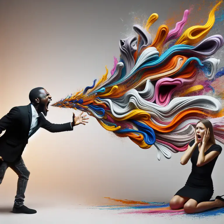 Visual representation of "vomit" - to say something in a violent and forceful way