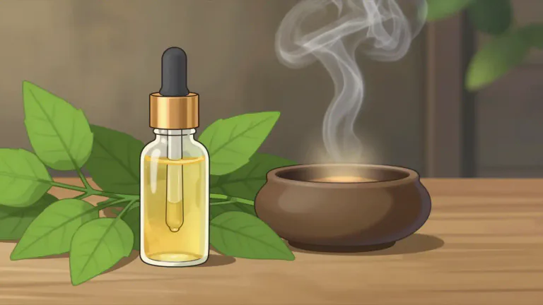 Visual representation of "patchouli" - A fragrant essential oil made from a plant used often in perfumes and incenses.