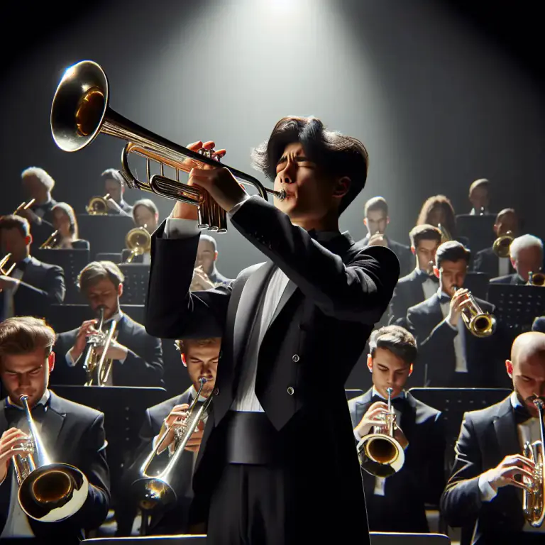 Visual representation of "brass" - The brass instruments in an orchestra or band, like the trumpet or trombone.