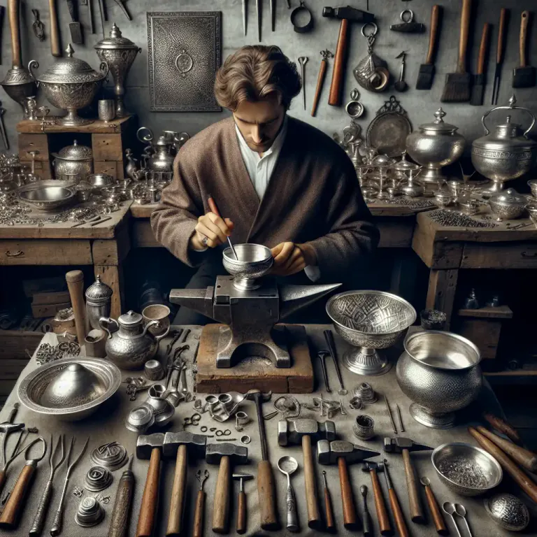 Visual representation of "silversmith" - A workshop or company where silver is made into objects.