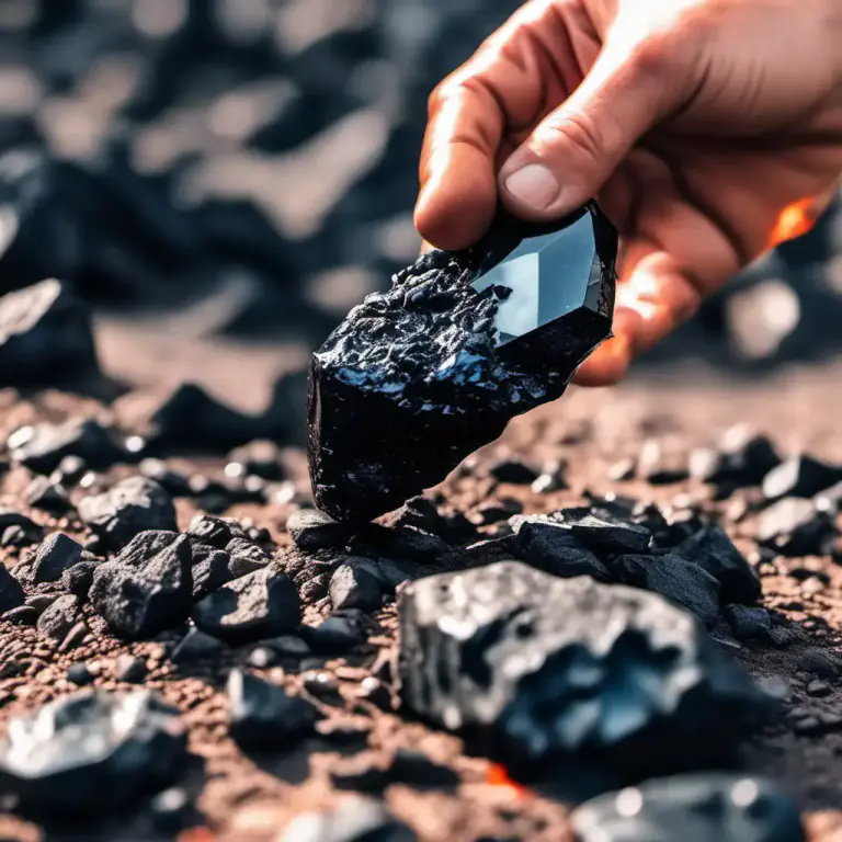 Visual representation of "obsidian" - A type of dark glass, made when lava cools quickly.