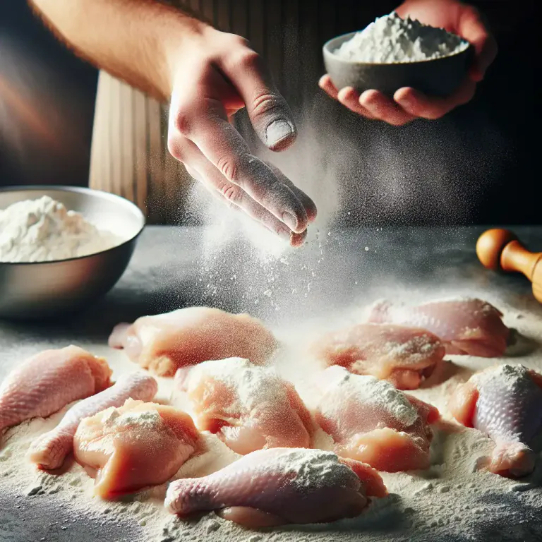Visual representation of "dredge" - To coat wet or moist food with a dry ingredient before cooking