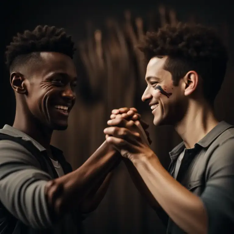 Visual representation of "make up" - to forgive someone and be friendly with them again after an argument or disagreement