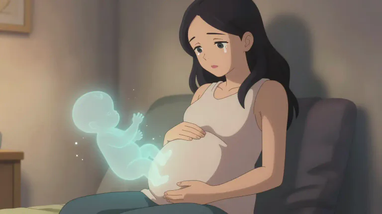 Visual representation of "miscarriage" - The death of a baby in the womb before it is old enough to live outside.