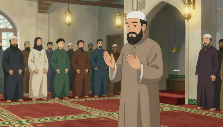 Visual representation of "imam" - In Islam, an imam is a worship leader or a leading figure, often leading the prayer or providing guidance.
