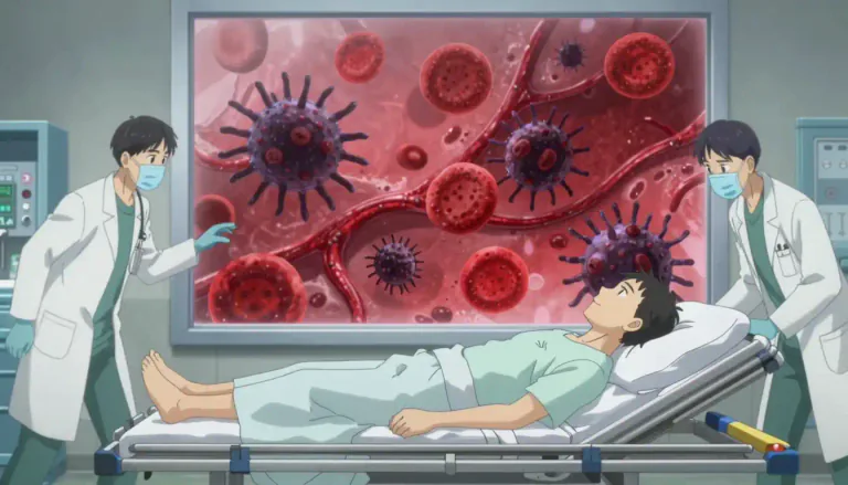 Visual representation of "septicaemia" - A serious disease where harmful bacteria enter the blood, often requiring urgent medical treatment.