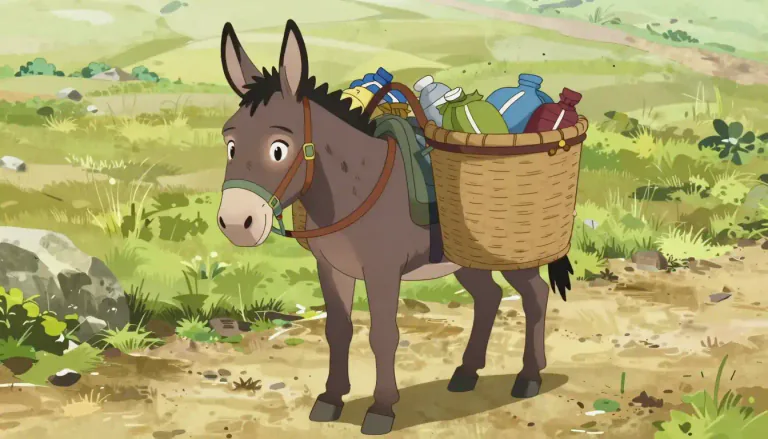 Visual representation of "pannier" - A basket, bag, or similar container, carried on the back of a donkey, mule, or horse, mostly used to transport goods