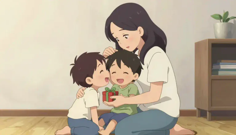 Visual representation of "doting" - Showing a lot of love or attention to someone