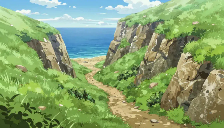 Visual representation of "chine" - A chine is a steep-sided ravine, especially one leading down to the sea, typically found in the southern coastal regions of England.
