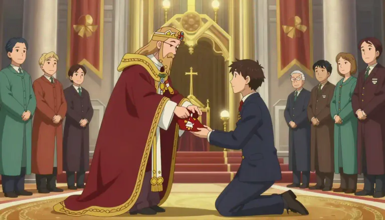 Visual representation of "investiture" - The action of formally giving someone a job or position, or introducing them into a new role.
