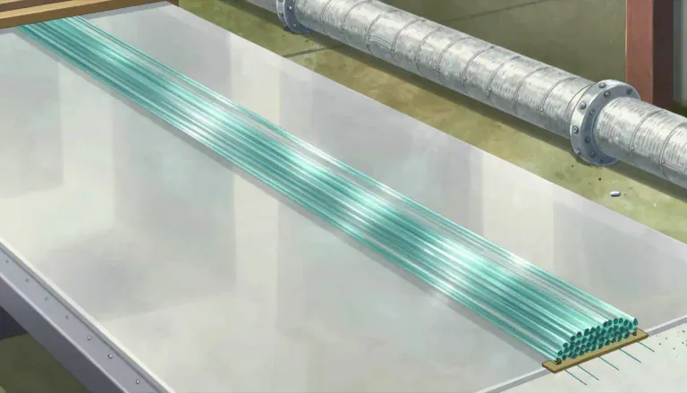 Visual representation of "fiberglass" - A material made from glass fibers that are extremely thin and combined with plastic resin, used chiefly in construction and manufacturing.