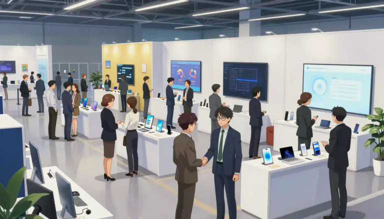 Visual representation of "tradeshow" - A tradeshow is a large event where companies present their new products and services to potential customers and other businesses.