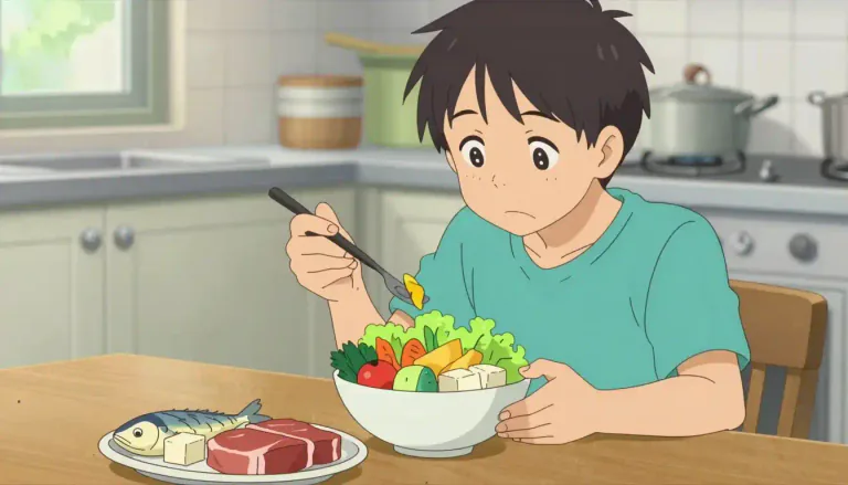 Visual representation of "vegetarian" - A person who does not eat meat or fish, and sometimes other animal products, especially for moral, religious, or health reasons