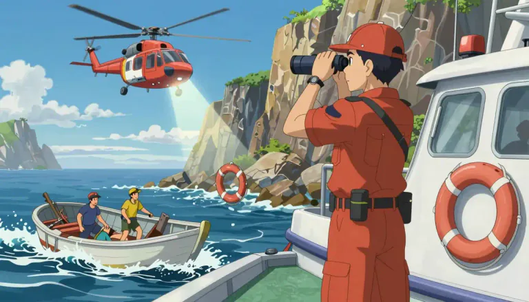 Visual representation of "coastguard" - A member of the force that guards the nation's coasts for the enforcement of maritime law, safety of life at sea, and other duties.