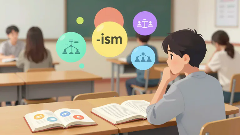 Visual representation of "ism" - A suffix used to form nouns that refer to a social belief, system, or principle such as Marxism, socialism, or feminism.