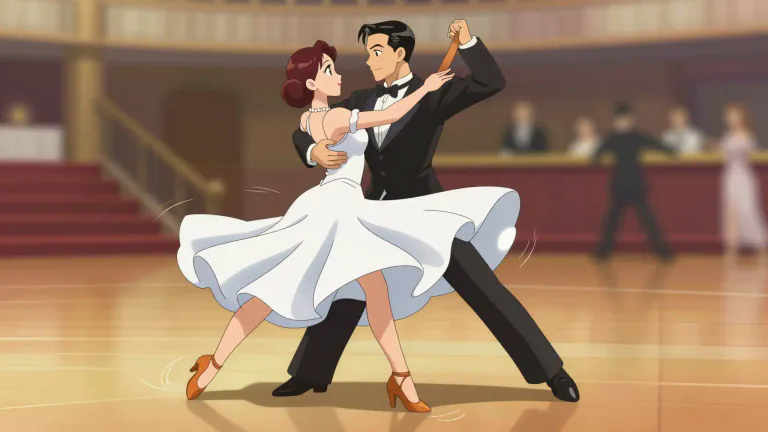 Visual representation of "quickstep" - A quick and lively ballroom dance that involves fast footwork.