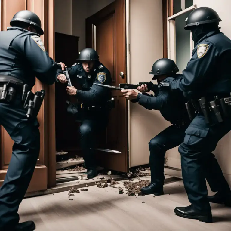 Visual representation of "burst into" - To forcefully enter a place or situation.