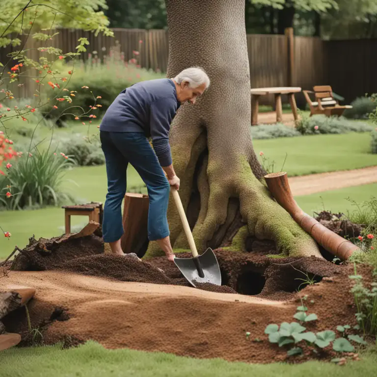 Visual representation of "grub out" - To remove something by digging, especially a plant from the ground.