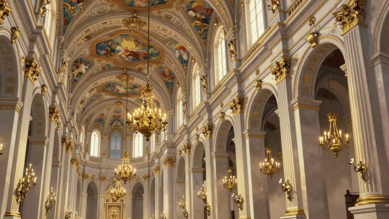 Visual representation of "baroque" - Relating to a style of European architecture, music, and art in 17th and 18th century that is grand and detailed.