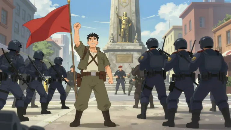 Visual representation of "rebel" - A person who fights against a government or another powerful system.