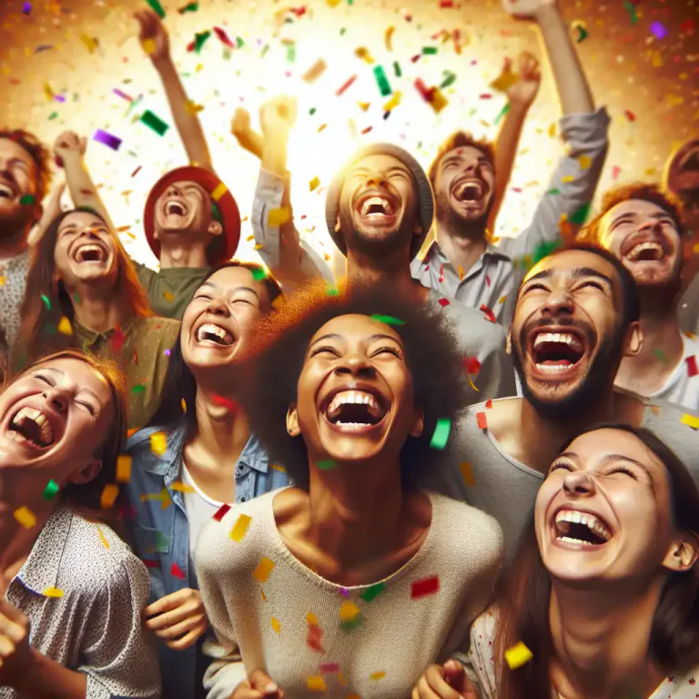 Visual representation of "laugh" - to express or experience great happiness or triumph