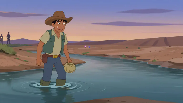 Visual representation of "wetback" - A derogatory term for a Mexican laborer who enters the United States illegally, typically by crossing a river.
