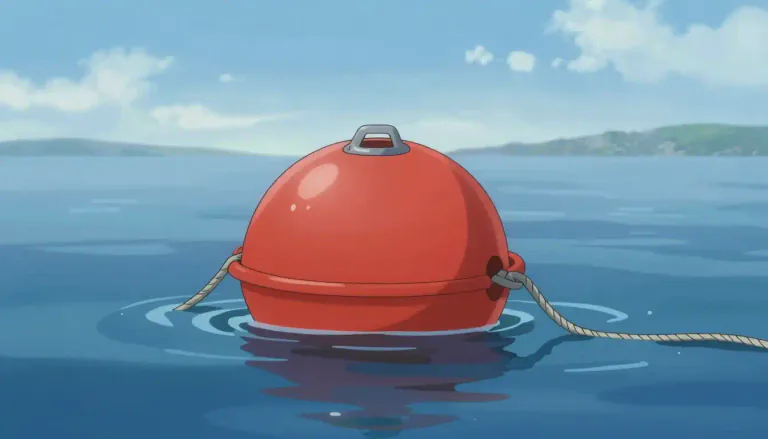 Visual representation of "buoy" - A floatable object that is used to show the position of something in water