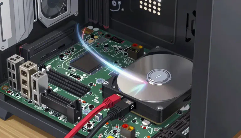 Visual representation of "sata" - A standard interface used for connecting hard drives to a computer motherboard, allowing for faster data transfer.