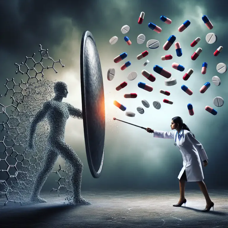 Visual representation of "antagonism" - The inhibition or interference of the normal biological action of a molecule, organism, or system.