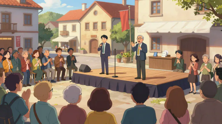 Visual representation of "hustings" - A meeting at which candidates in an election address potential voters.