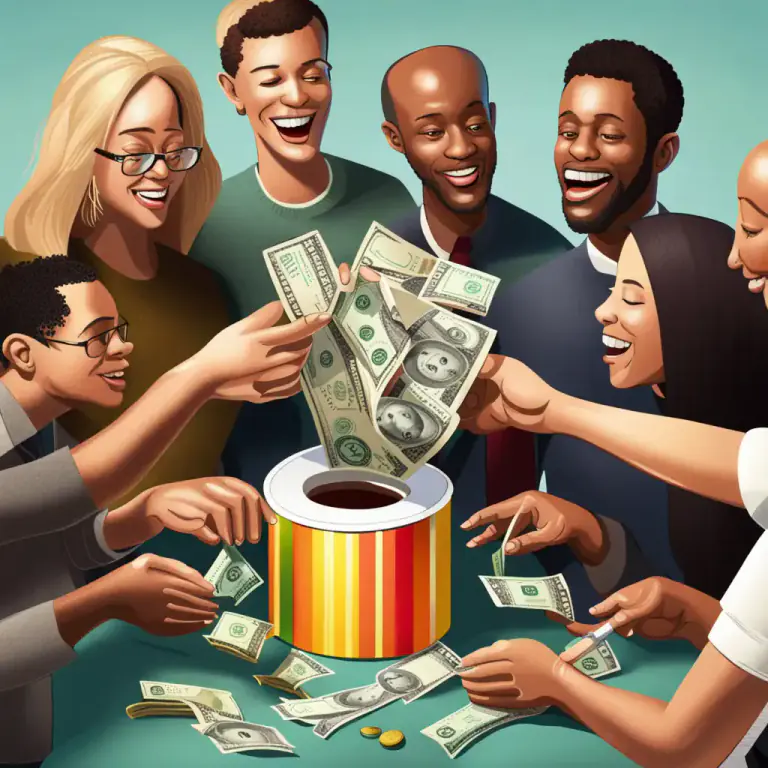 Visual representation of "pay in" - To contribute money towards something collectively with others