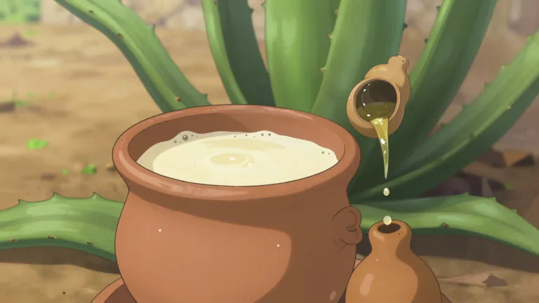 Visual representation of "pulque" - A traditional Mexican alcoholic drink made by fermenting the sap of the agave plant.