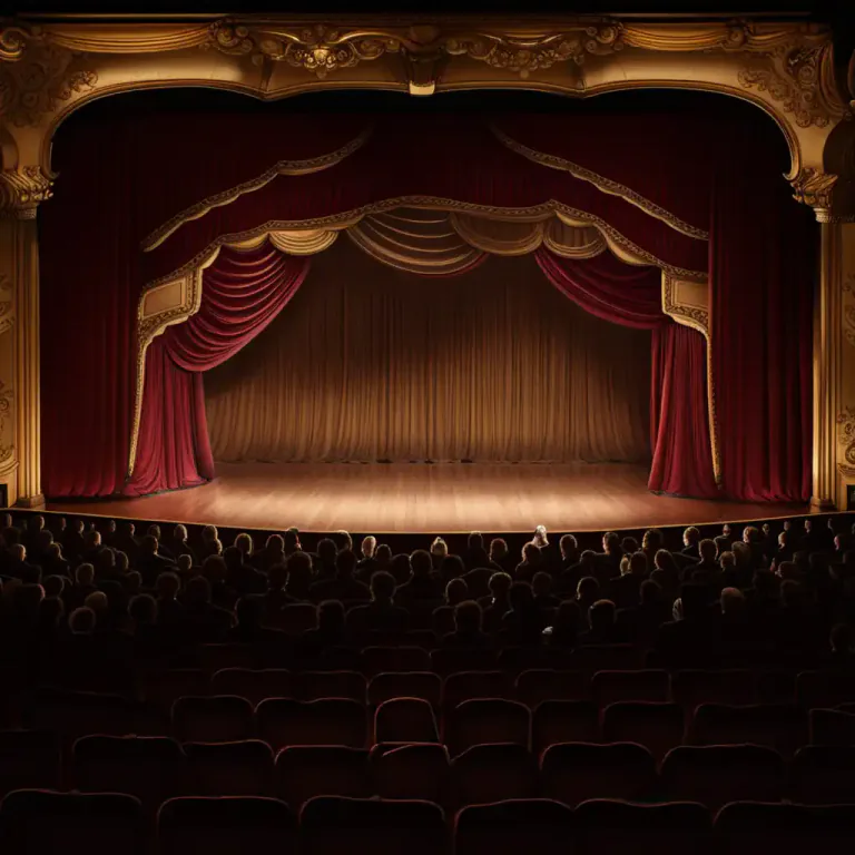 Visual representation of "curtain" - A screen in a theatre that separates the stage from the audience.