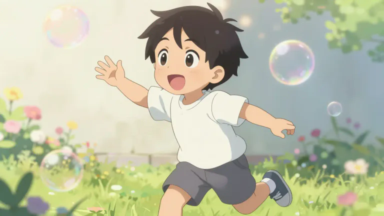 Visual representation of "childlike" - Like a child in action or behavior, especially in a way considered charming, innocent or pure.