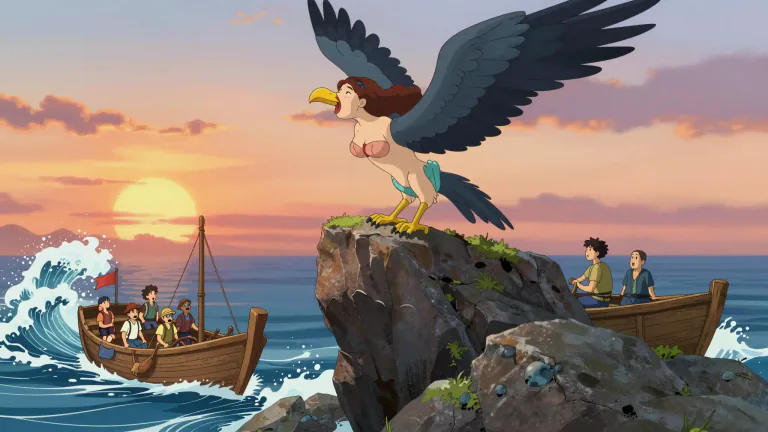 Visual representation of "siren" - A mythical sea creature, half woman and half bird, who sung songs to lure sailors to their death.