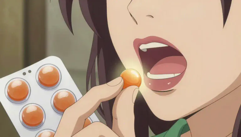 Visual representation of "lozenge" - A small piece of sweet, medicinal tablet you swallow or dissolve in your mouth