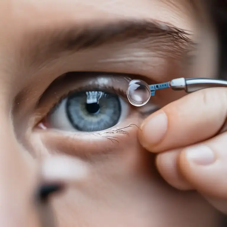 Visual representation of "contact" - A small plastic or glass lens worn in the eye to correct vision